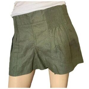 Olive Green Linen Catherine Malandrino Gathered Shorts with Side Zip, Size 8